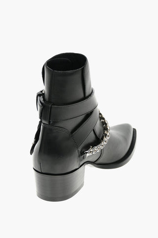 5cm Leather JODHPUR Western Boots With Double Buckle and Embelleshed Chain