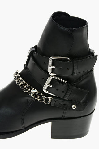 5cm Leather JODHPUR Western Boots With Double Buckle and Embelleshed Chain
