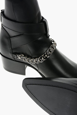 5cm Leather JODHPUR Western Boots With Double Buckle and Embelleshed Chain