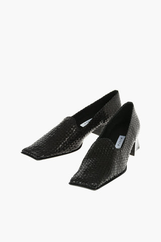 4,5cm Braided Leather BRIANNA Loafers With Square Toe