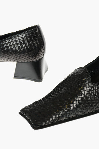 4,5cm Braided Leather BRIANNA Loafers With Square Toe