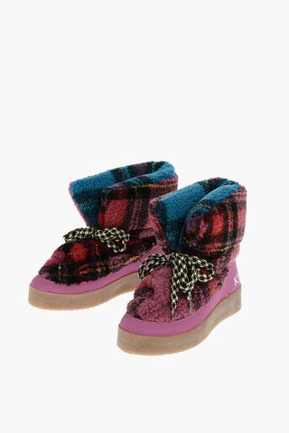 Plaid Motif Padded Snow Boots