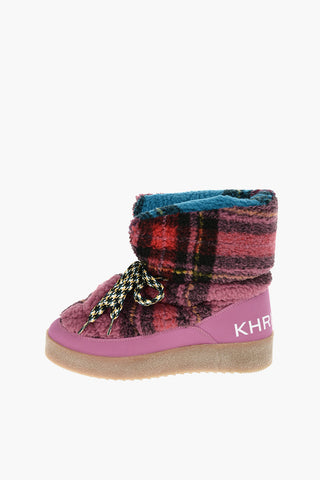Plaid Motif Padded Snow Boots