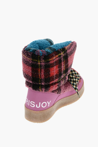 Plaid Motif Padded Snow Boots