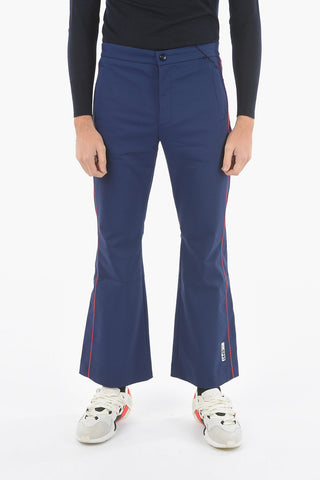 Pantaloni Flare in Tessuto Tech Rifiniture Bicolore a Contrasto