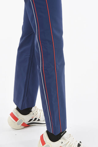 Pantaloni Flare in Tessuto Tech Rifiniture Bicolore a Contrasto