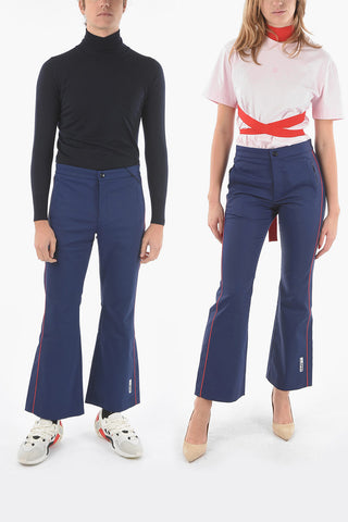 Pantaloni Flare in Tessuto Tech Rifiniture Bicolore a Contrasto