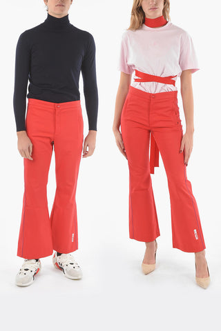 Tech Fabric Flared Pants with Contrasting Bicolor Trimmings