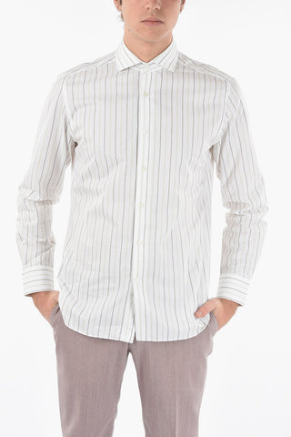 Camicia A Righe Balanced in Cotone con Collo Francese