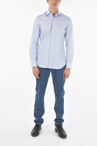 Popeline Cotton Shirt with Spread Collar