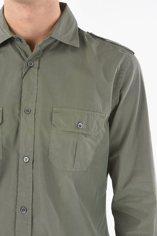 Camicia a Tinta Unita con Collo Francese e Doppio Taschino
