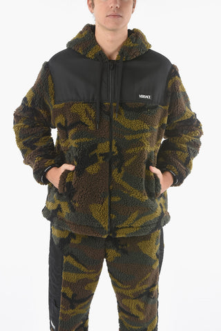 Giubbotto in Pile Camouflage con Inserti in Nylon