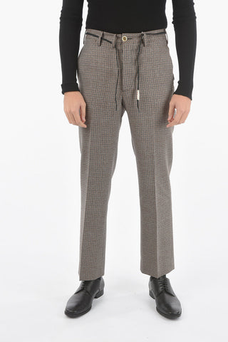 Pantaloni in Lana Vergine Pied de Poule con Coulisse in Vita