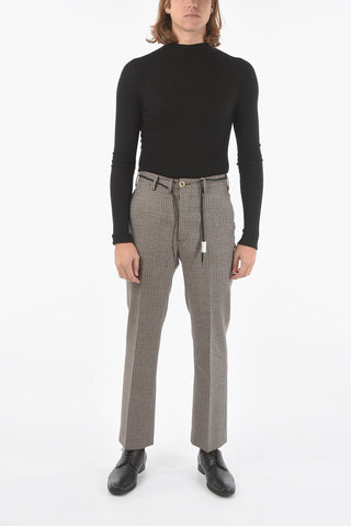 Pantaloni in Lana Vergine Pied de Poule con Coulisse in Vita