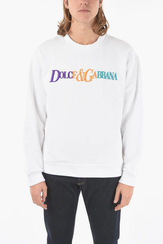 Crewneck Sweater with Multicolor Embroidered Logo