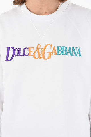 Crewneck Sweater with Multicolor Embroidered Logo