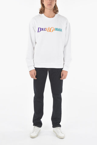 Crewneck Sweater with Multicolor Embroidered Logo