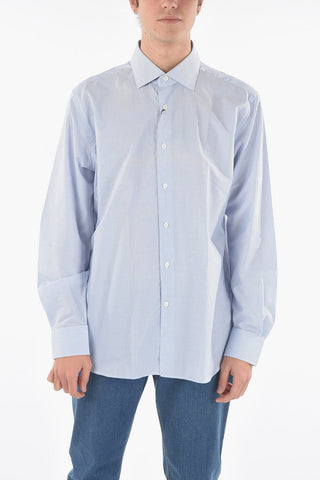 Camicia a Righe Hairline in Cotone con Collo Francese