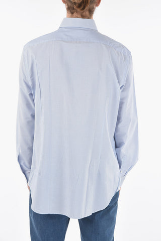 Camicia a Righe Hairline in Cotone con Collo Francese