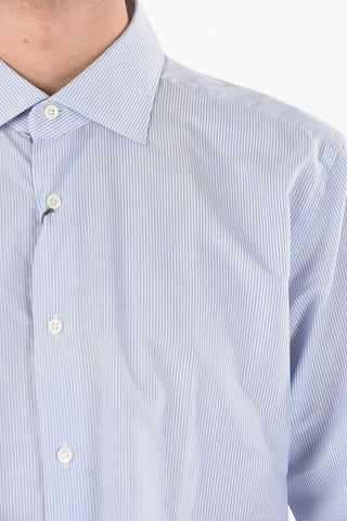 Camicia a Righe Hairline in Cotone con Collo Francese