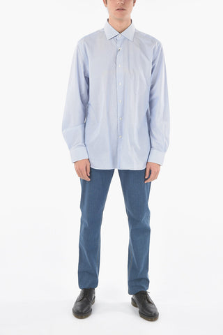 Camicia a Righe Hairline in Cotone con Collo Francese