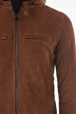 Giubbotto Biker RICK in Pelle Scamosciata con Zip Frontale
