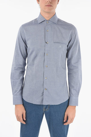 ID Solid Color Spread Collar Shirt with Breast Pocket