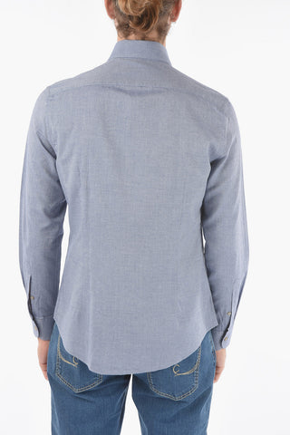 ID Solid Color Spread Collar Shirt with Breast Pocket