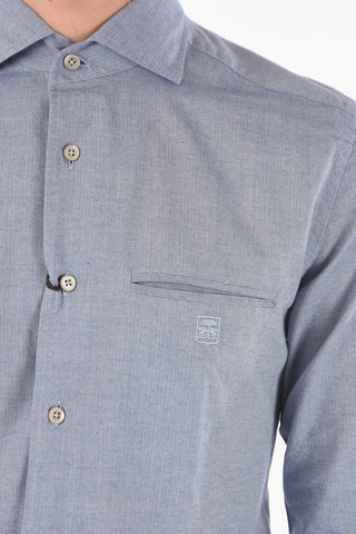 ID Solid Color Spread Collar Shirt with Breast Pocket