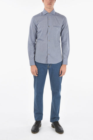 ID Solid Color Spread Collar Shirt with Breast Pocket