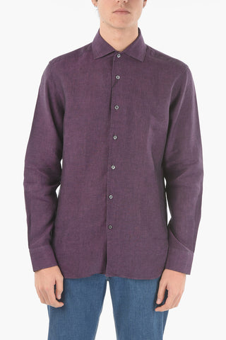Linen Shirt with Spread Collar