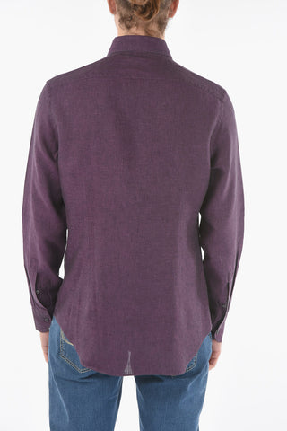 Linen Shirt with Spread Collar