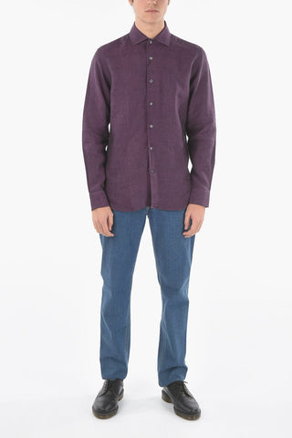 Linen Shirt with Spread Collar