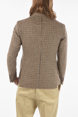 Unlined Houndstooth Motif Virgin Wool Blazer