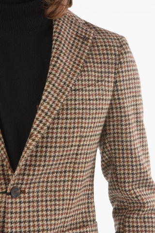 Unlined Houndstooth Motif Virgin Wool Blazer