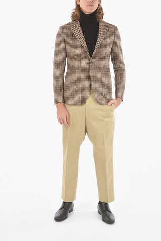 Unlined Houndstooth Motif Virgin Wool Blazer