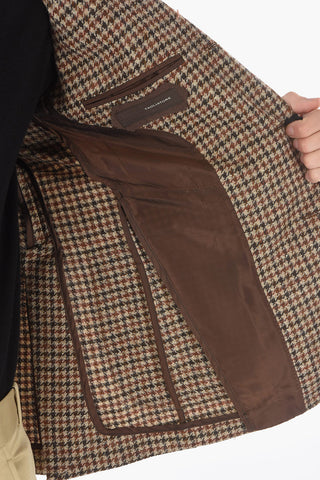 Unlined Houndstooth Motif Virgin Wool Blazer