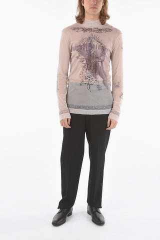 Tattoo Print Long Sleeved Sheer T-shirt