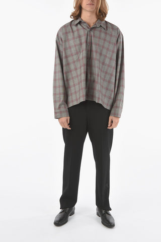 Standard Collar PLAID GRUNGE Plaid Check Wool Shirt