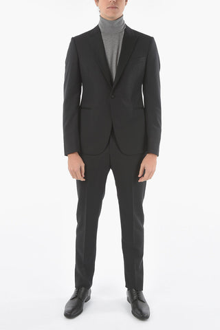EMPORIO Virgin Wool EVENING Lined Suit with Satin Peak Lapel