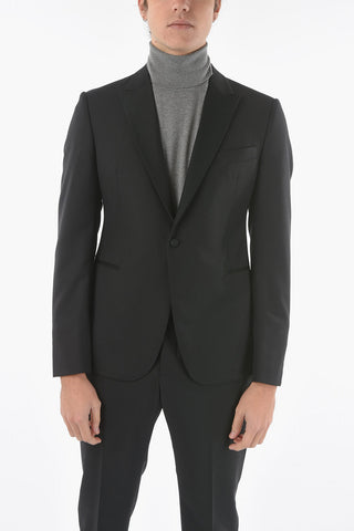 EMPORIO Virgin Wool EVENING Lined Suit with Satin Peak Lapel