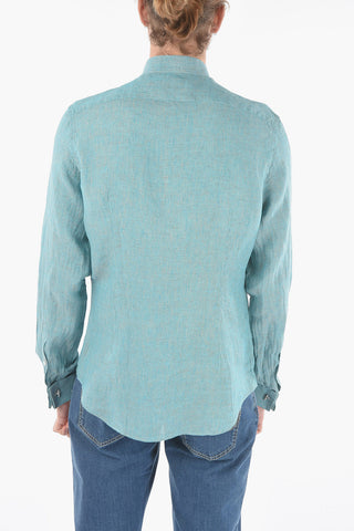 CC COLLECTION Camicia in Lino con Colletto Coreano e Polsini Doppi alla Francese