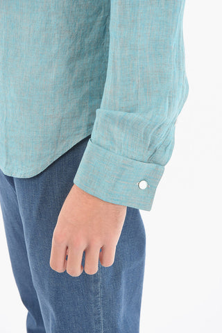 CC COLLECTION Camicia in Lino con Colletto Coreano e Polsini Doppi alla Francese