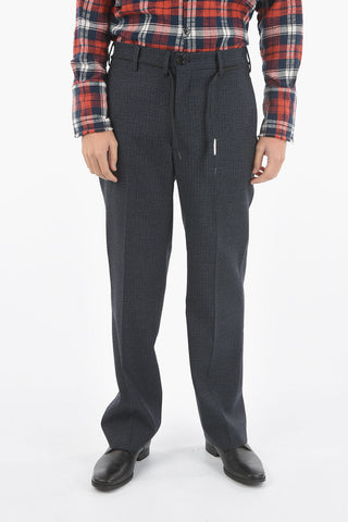 Pantaloni in Lana Vergine Pied de Poule con Coulisse in Vita