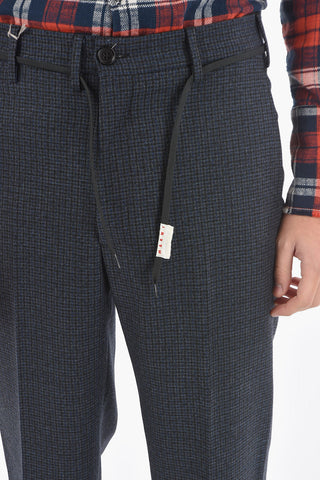 Pantaloni in Lana Vergine Pied de Poule con Coulisse in Vita