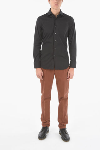 Popeline Cotton Slim Fit Shirt with Spread Collar