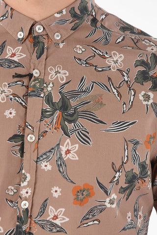 CC COLLECTION Floral Patterned Short Sleeve Button-Down Collar Shirt