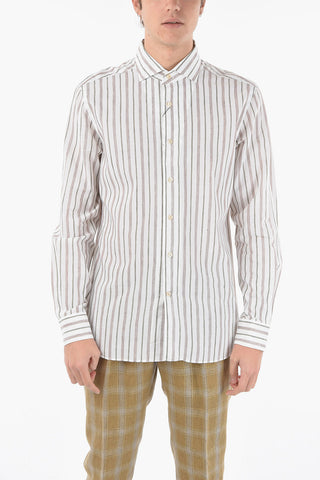 Pencil Striped Cotton Shirt with Spread Collar