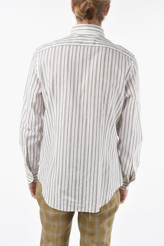 Pencil Striped Cotton Shirt with Spread Collar