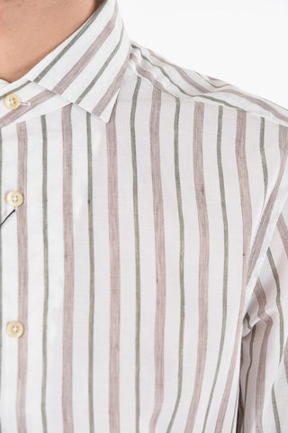 Pencil Striped Cotton Shirt with Spread Collar